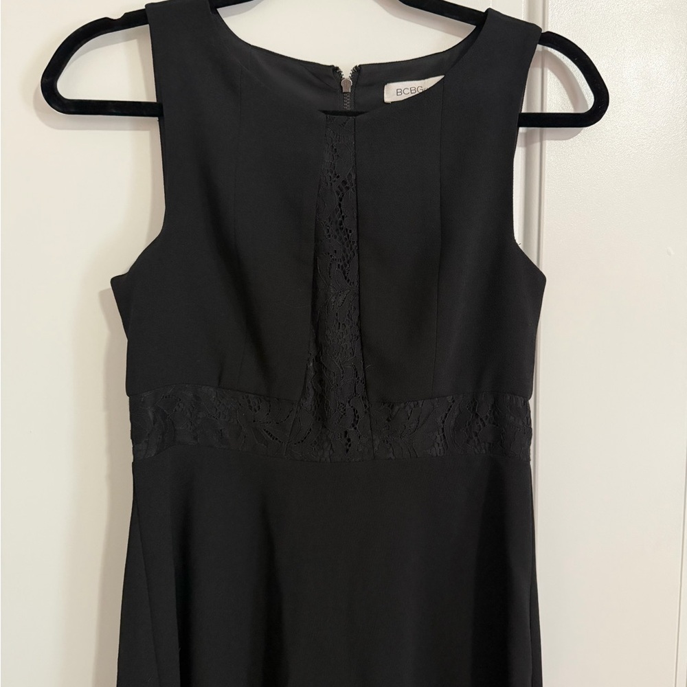 BCBGeneration Black Midi Dress with Lace Accents
